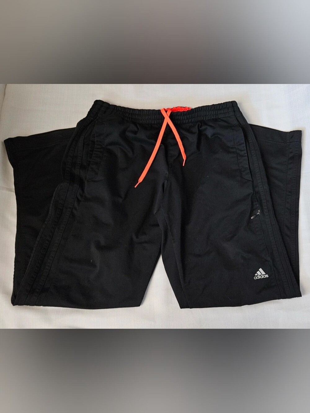 Adidas Black Track Pants with Neon Orange Drawstring Men's Size M
